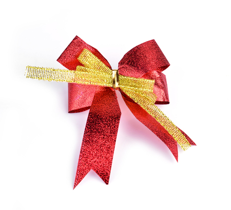 Red ribbon isolated from white backgroundの写真素材