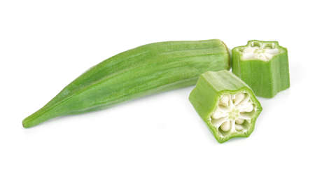 Fresh young okra isolated on white background