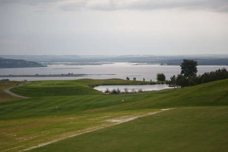 View of beautiful golf course, golf club Sviyaga hills, Kazan, Russiaの写真素材