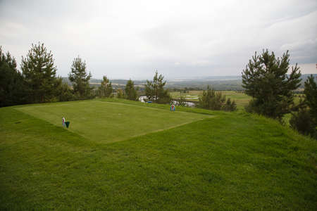 View of beautiful golf course, golf club Sviyaga hills, Kazan, Russiaの写真素材