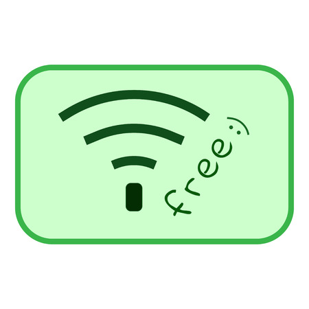 Free wi-fi sign. Wi-fi symbol. Wireless Network icon. Free wi-fi icon. Wi-fi zone, green vector emblem. Color free wi-fi public information sign isolated on green background. Stock vector illustrationのイラスト素材