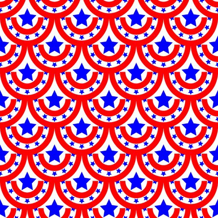 Half-round and star seamless pattern. American patriotic stars and rounds image in bright red, blue and white. Template for prints, textiles, wrapping, wallpaper, website etc Stock vector illustrationのイラスト素材