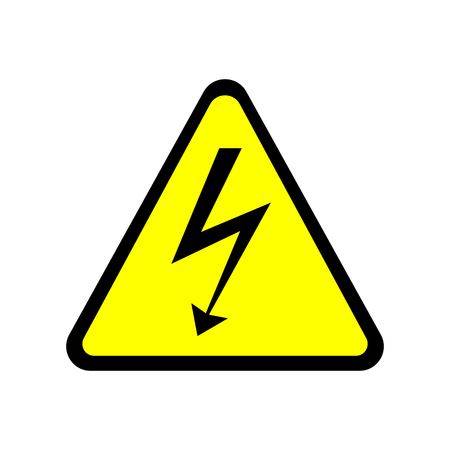 Sign danger. Warning arrow in triangle icon isolated on white background. Color hazard image. Dangerous area symbol. High voltage plane mark. Stock vector illustrationのイラスト素材