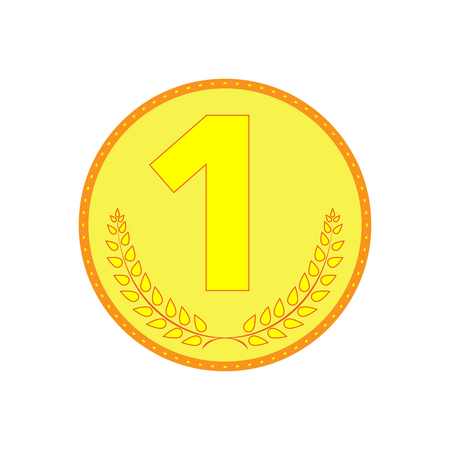 Gold medal sign. Symbol of achievement. Golden round medallion isolated on white background. Achievement flat mark. Concept of award. Modern art scoreboard. Stock vector illustrationのイラスト素材