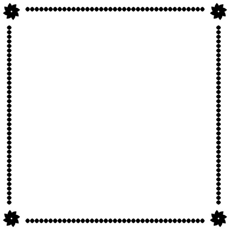 Frame black. Border from ovals and flowers. Decoration banner rim. Monochrome framework isolated on white background. Decoration concept. Modern art scoreboard. Stock vector illustrationのイラスト素材