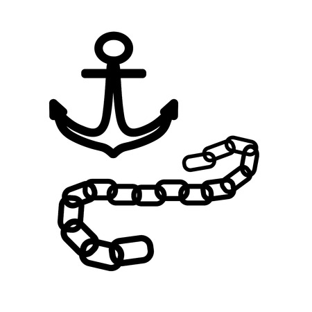 Anchor and chain sign. Sea design. Image of nautical weight equipment. Black icon isolated on white background. Heavy marine symbol. Logo for travel or ship. Stock vector illustrationのイラスト素材