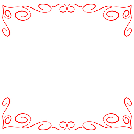 Frame red. Decoration banner rim. Colorful framework isolated on white background. Modern art scoreboard. Border from curls and curves. Decoration concept. Stock vector illustration.のイラスト素材