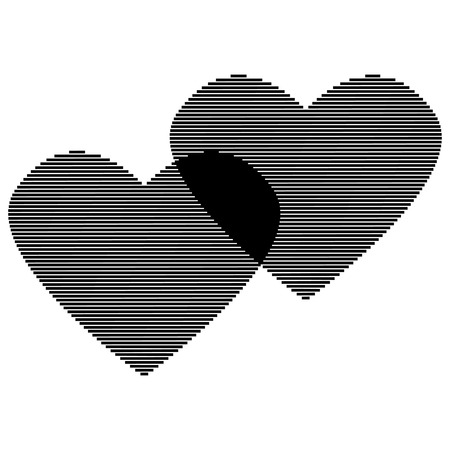 Two hearts of black lines sign. Logo for romantic holiday, celebration. Beautiful icon isolated on white background. Lovely symbol. Image of romance. Mark of decoration love. Stock vector illustrationのイラスト素材