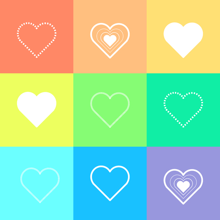 set of ranbow  multicolored flat icon heartsのイラスト素材