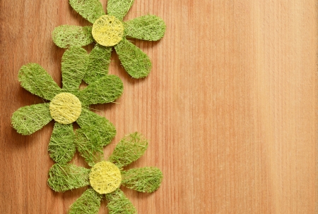 Beech wood with artificial flowers for backgroundの写真素材
