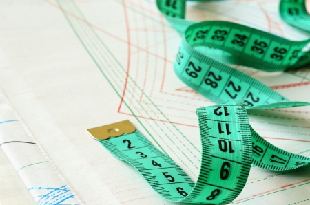 Measuring tape on patterns of new dressの写真素材