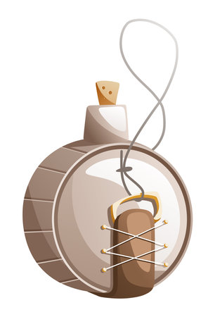 Illustration of a cartoon leather flask for tourism and outdoor activities.のイラスト素材