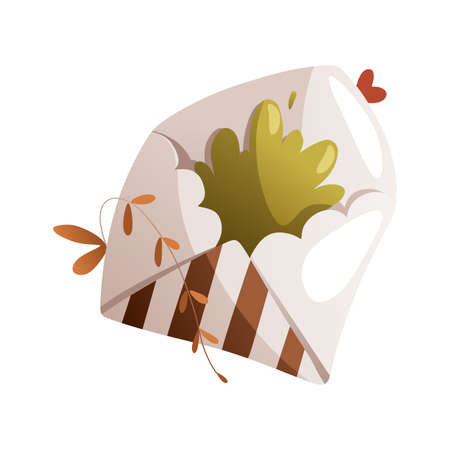 Illustration of a letter with a green leaf.のイラスト素材