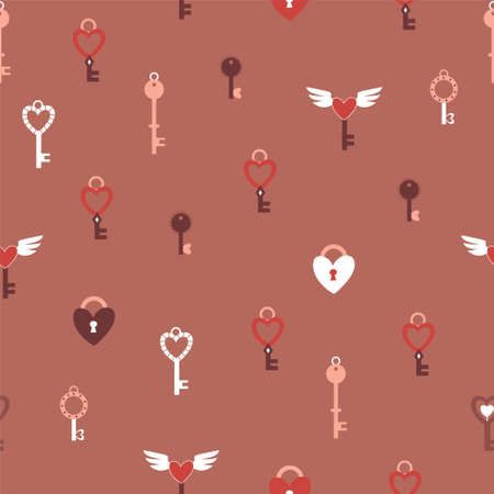 Keys and padlocks seamless pattern, lovely romantic background, great for Weddings.のイラスト素材