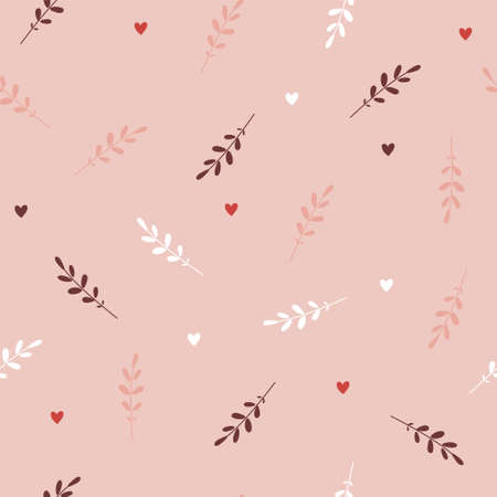 Hearts and twigs seamless pattern, lovely romantic background, great for Valentines Day.のイラスト素材