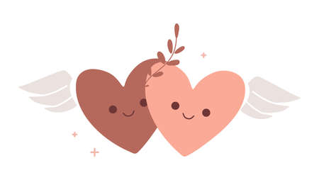 A pair of loving hearts with wings great for Valentines Day, March 8のイラスト素材