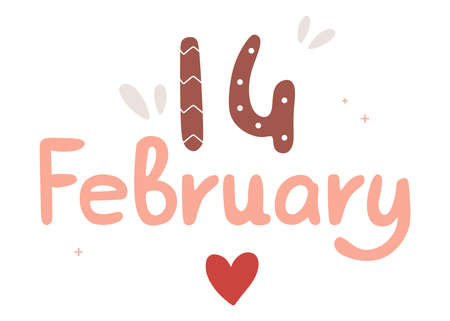 Inscription 14 February with a red heart great for Valentine's Day, March 8 - vector clipartのイラスト素材