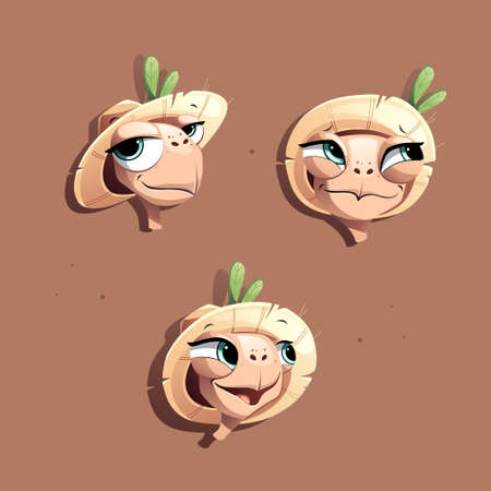 Collection of three illustrations of various emotions of a cute turtleのイラスト素材