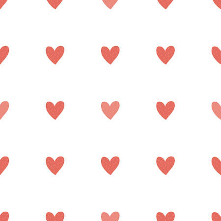 Vector seamless pattern with small red hearts on white backdrop. Valentines day background. Abstract geometric texture, repeat tiles. Love romantic theme. Minimal design for decor, textile, gift paperのイラスト素材
