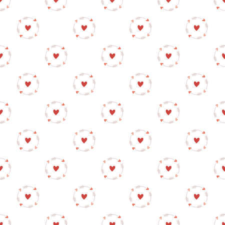 Simple hearts seamless vector pattern. Valentines day background. Flat design endless chaotic texture made of tiny heart silhouettes. Shades of red.のイラスト素材