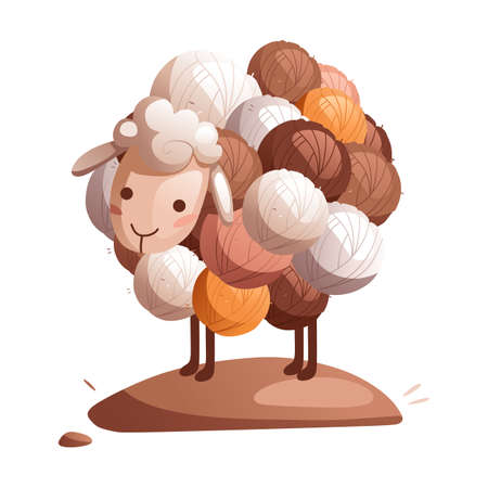 Cartoon toy sheep made of balls of wool. Detailed vector illustration.のイラスト素材