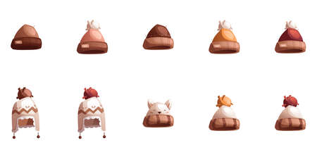 A set of cute colorful childrens hats. Detailed vector illustration.