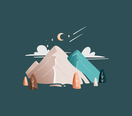 Vector mountain night landscape with several beige and blue mountainsのイラスト素材