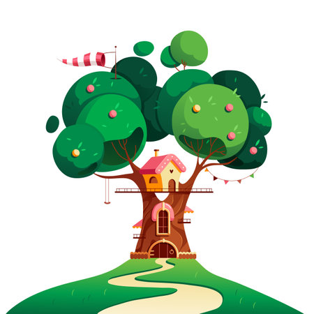 Vector illustration of a tree with a house in the form of a fairy taleのイラスト素材