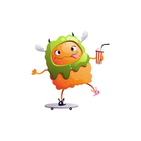 Funny cute monster riding a skateboard and showing his tongue - Vector Illustrationのイラスト素材
