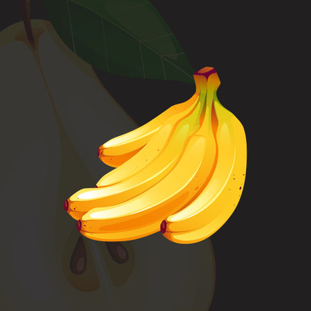 Bunch of bananas on a dark background. Vector illustration in cartoon style.のイラスト素材
