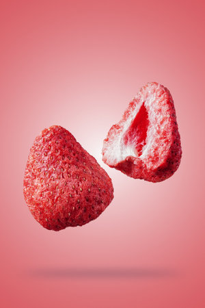 Strawberry fruit levitation isolated on a pink background. 3d renderingの写真素材