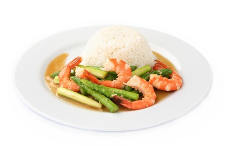 Thai Food, Stir-fried Shrimp and Asparagus with Riceの写真素材