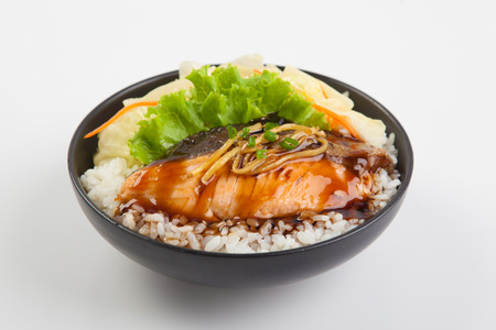 Salmon teriyaki with riceの写真素材
