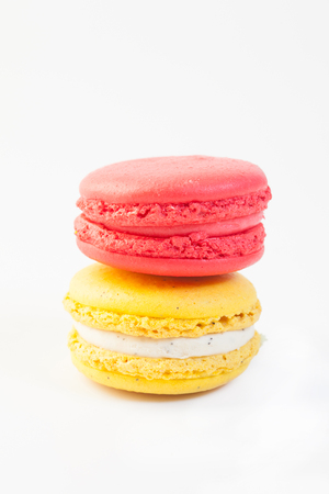 Colorful macaroon stack isolated on white backgroundの写真素材