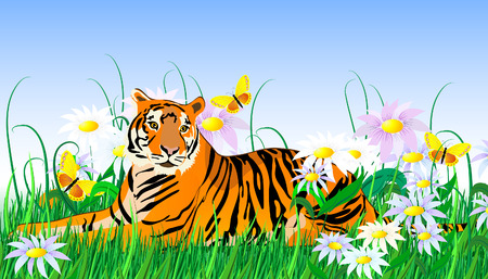 tiger and flowersのイラスト素材