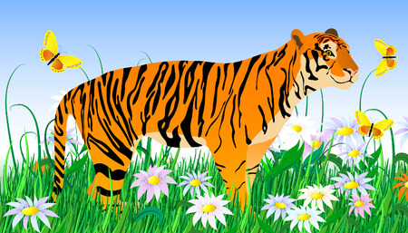tiger and flowersのイラスト素材