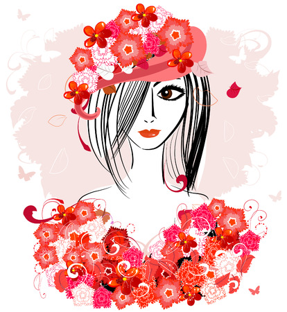 girl in a floral hatのイラスト素材