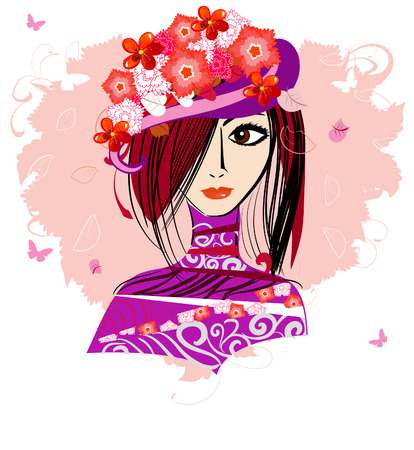 girl in a floral hatのイラスト素材