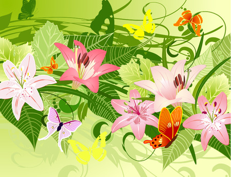 summer pattern with liliesのイラスト素材