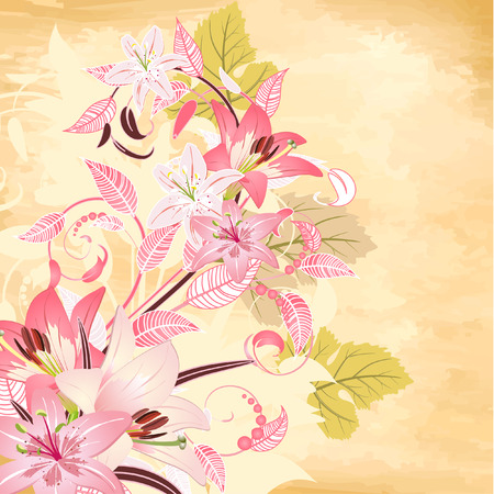 flowers on papyrus backgroundのイラスト素材