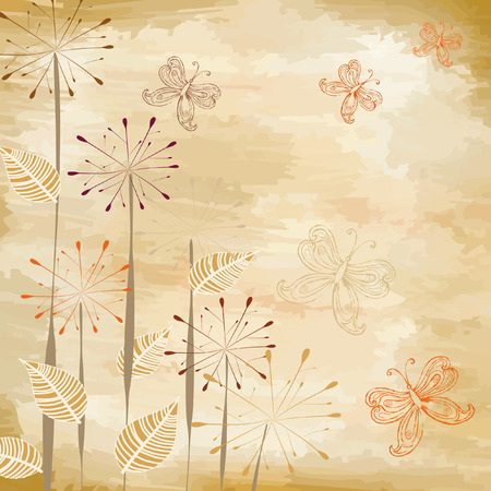 Butterflies on old paperのイラスト素材