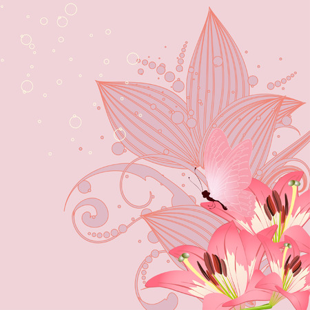 background with pink liliesのイラスト素材