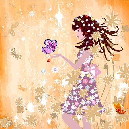 girl on grunge backgroundのイラスト素材