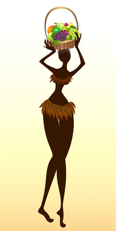 African woman with a basket of fruitのイラスト素材