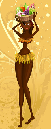 Native with a fruit basketのイラスト素材