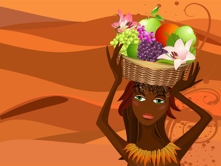 Portrait of a native with a fruit basketのイラスト素材