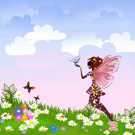 Celestial Fairy on a flower meadowのイラスト素材