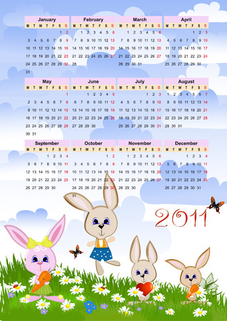 Calendar for 2011 with the haresのイラスト素材