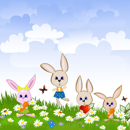 Hares on the lawnのイラスト素材
