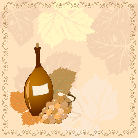 bottle of wine with grapesのイラスト素材